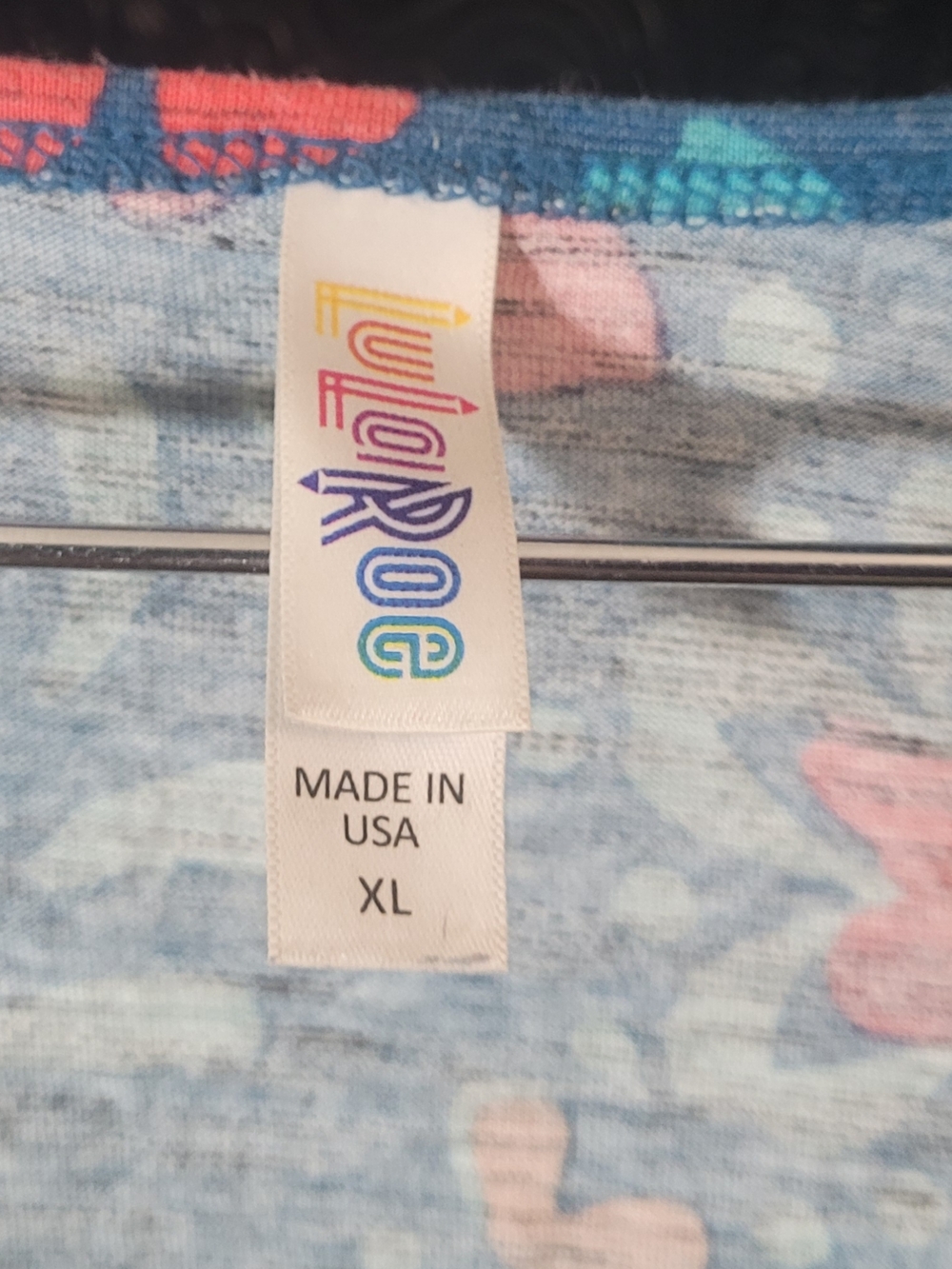 LuLaRoe Blue &  Coral Floral Short Sleeve Tee - Picture 2 of 4